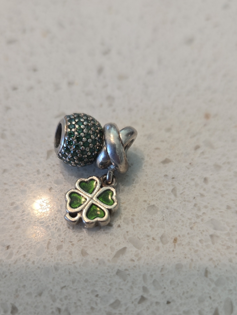 Pandora Green Clover Dangle Charm Bead With Green Pave.